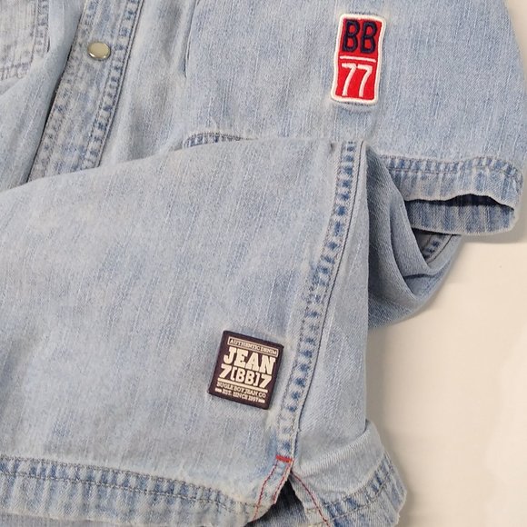 Bugle Boy Short Sleeve Premium Denim Medium Pearl Snap Shirt Blue Jean BB77 Patc - Picture 6 of 9